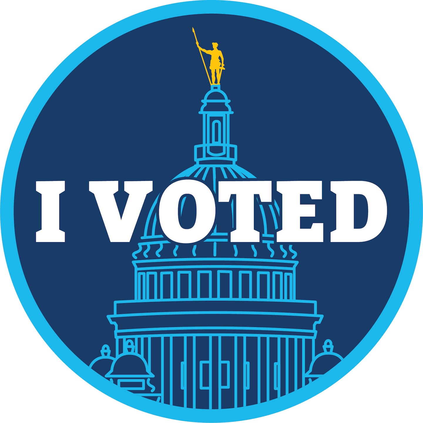 Rhode Island I Voted sticker: the State House dome and the gold Independent Man